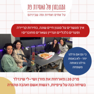 פרק 20 – איך מגשרים על סגנון חיים שונה, בחירות קריירה ופערים כלכליים ועדיין נשארים מחוברים? פרק 20 – איך מגשרים על סגנון חיים שונה, בחירות קריירה ופערים כלכליים ועדיין נשארים מחוברים?